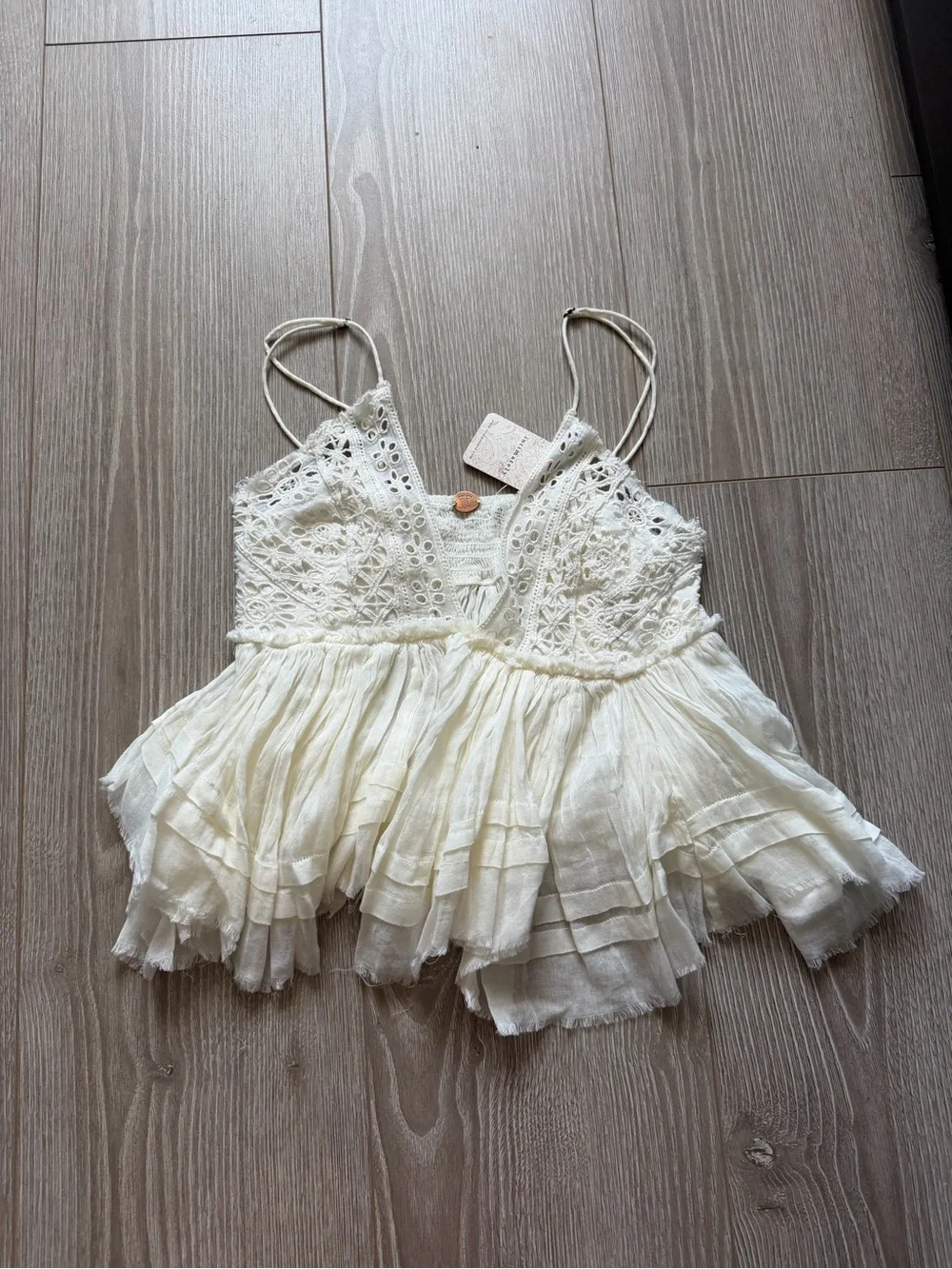 Free People Carrie Ruffled Eyelet Camisole Top white renfaire fairycore tiered